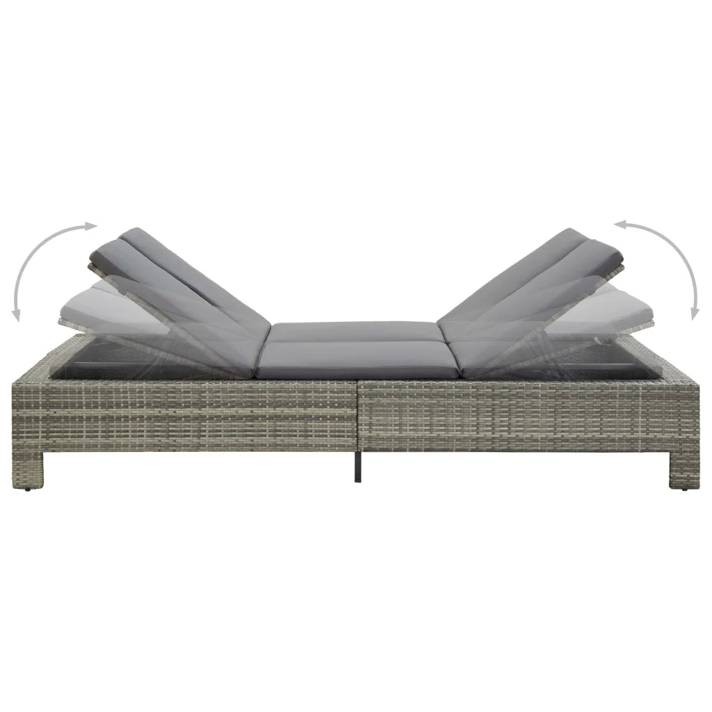 Lettino Prendisole | Sdraio da giardino | Lettino da sole a 2 Posti con Cuscino in Polyrattan Grigio