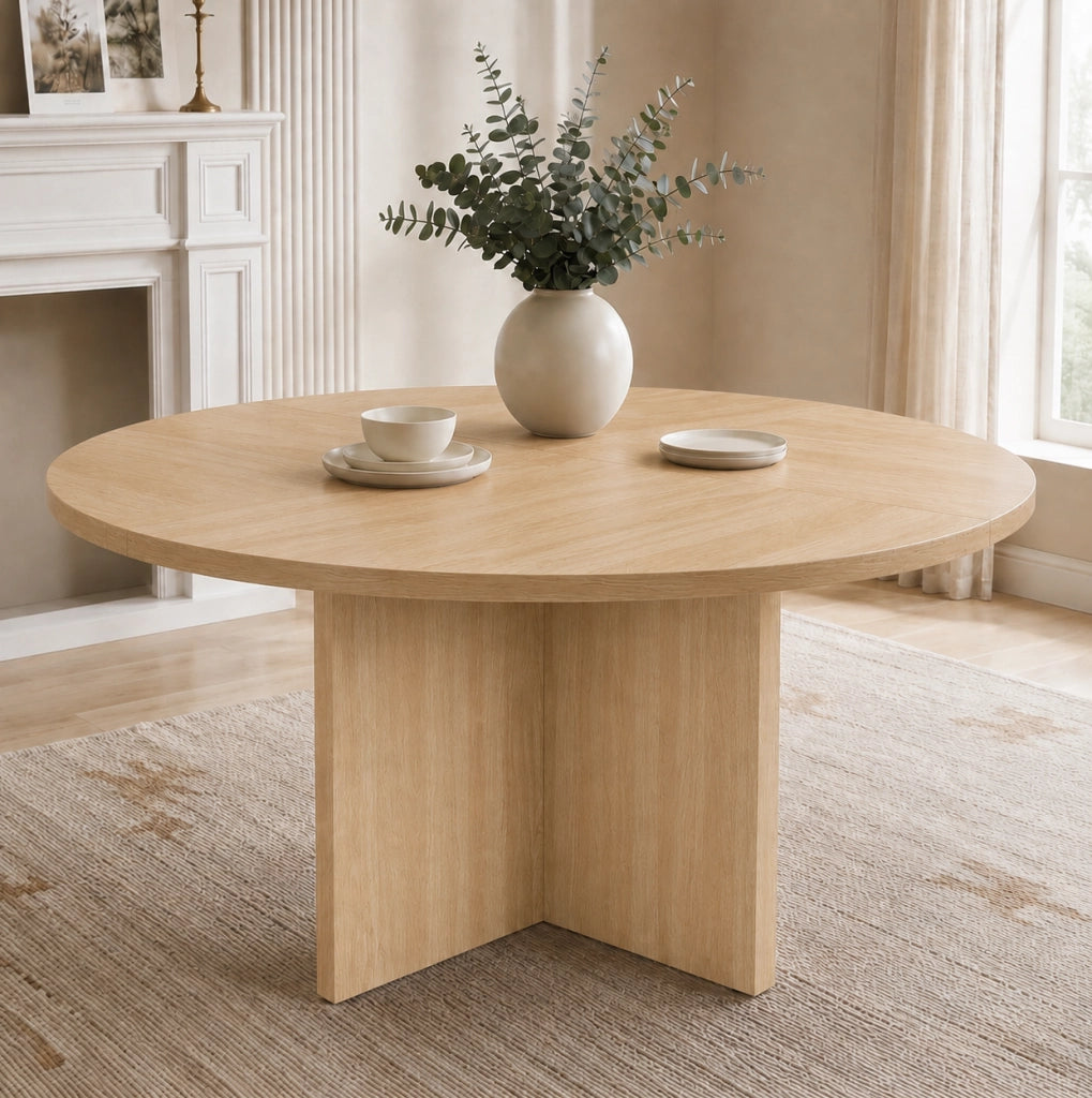 Tavolo da pranzo rotondo 120 cm; facile da montare; in MDF; naturale