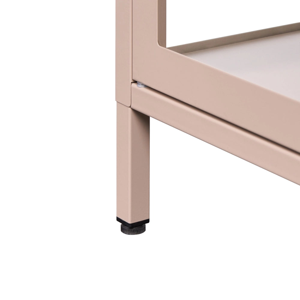 Credenza in acciaio con vetro temperato a 3 ante e ripiani regolabili beige arredi per il soggiorno dal design moderno.