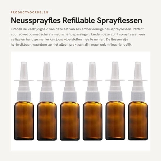 Kit di nebulizzazione 20ml - 6 pezzi - Boccia in vetro ambrato - Riciclabile - Nebulizzatore - Leggero - Protezione UV - Boccia spray