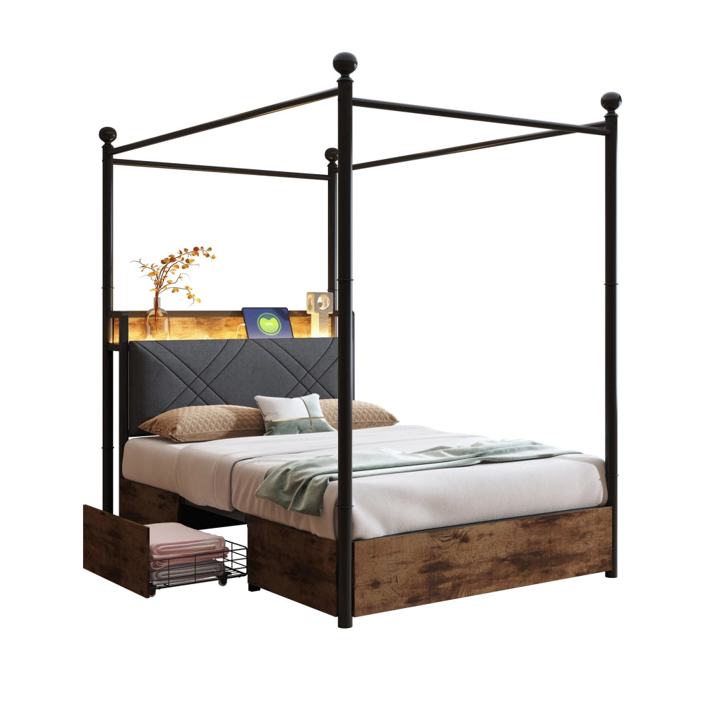 Letto multifunzionale 90x190 cm con baldacchino rimovibile; LED; USB e Type-C; nero