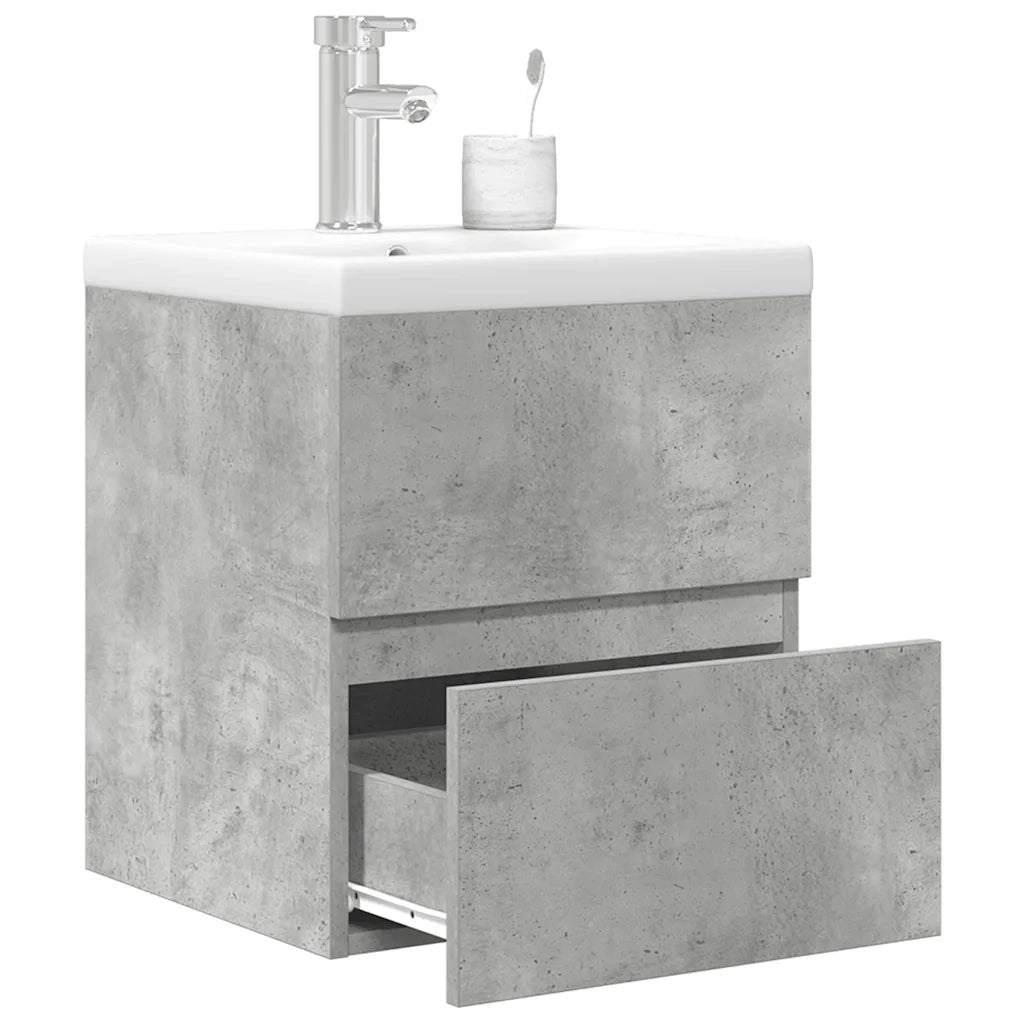 Set Mobili da Bagno | Armadio da bagno 2 pz Grigio Cemento in Legno Multistrato