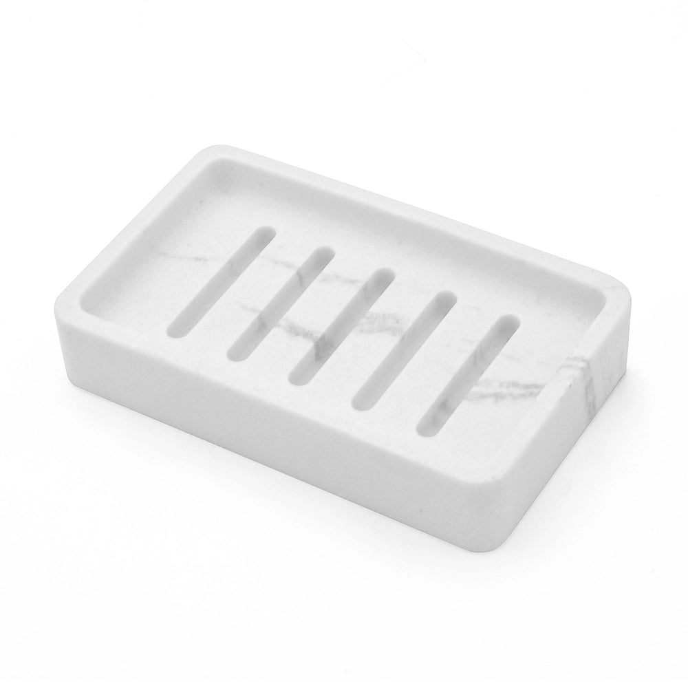 Set accessori bagno 4 pezzi in poliresina marmorizzata bianca Marmo