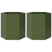 Fioriera rialzata per aiuole fioriere giardino terrazze set 2 olivo esagonale 46 x 40 x 45 cm acciaio verde 02_0039088