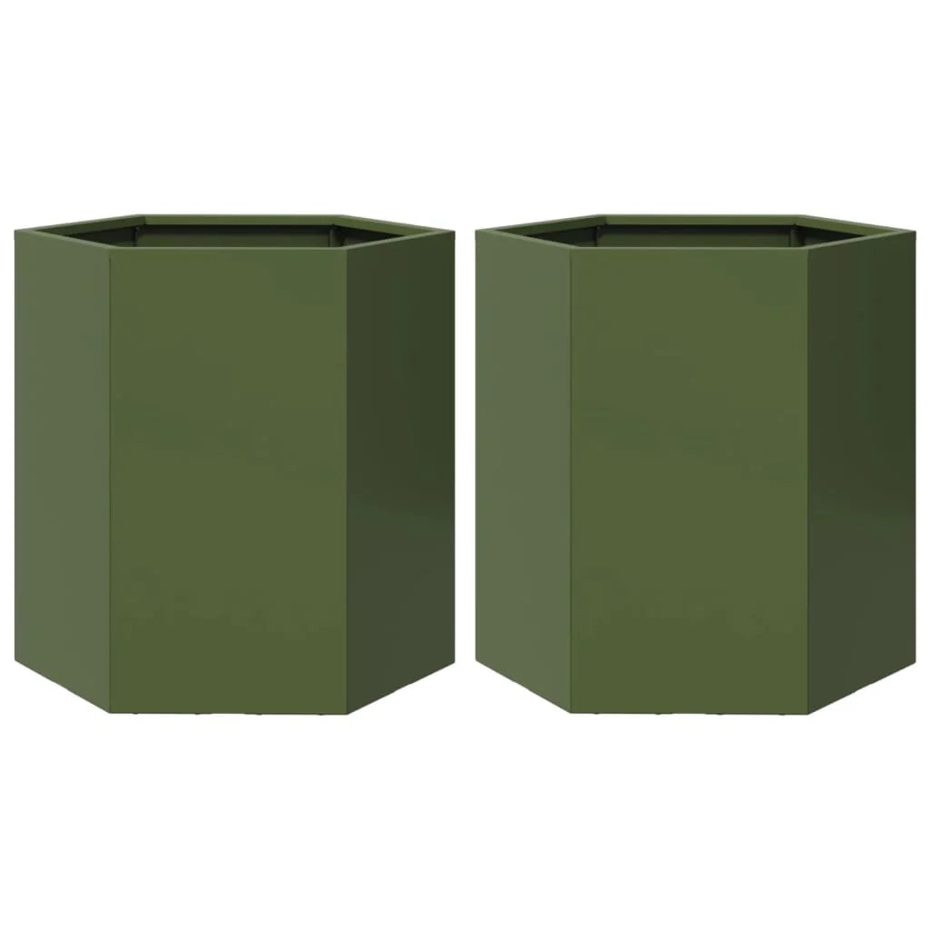 Fioriera rialzata per aiuole fioriere giardino terrazze set 2 olivo esagonale 46 x 40 x 45 cm acciaio verde 02_0039088
