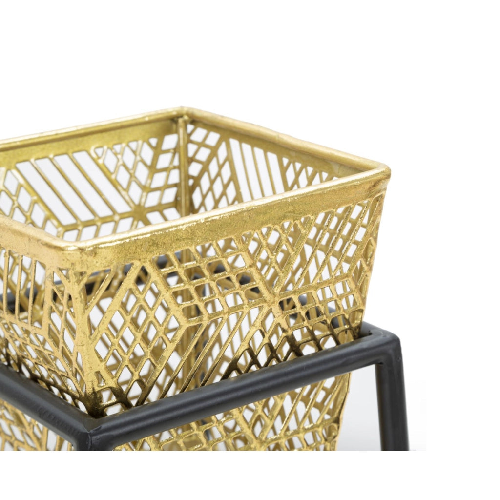 Set di 2 Vasi per Piante VKH417, Oro, Metallo, 23x23x70 cm