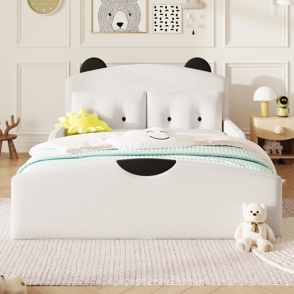 Letto 140x200 cm - Lenzuola di lino,Testiera imbottita,Include 2 cuscini decorativi,Bianco