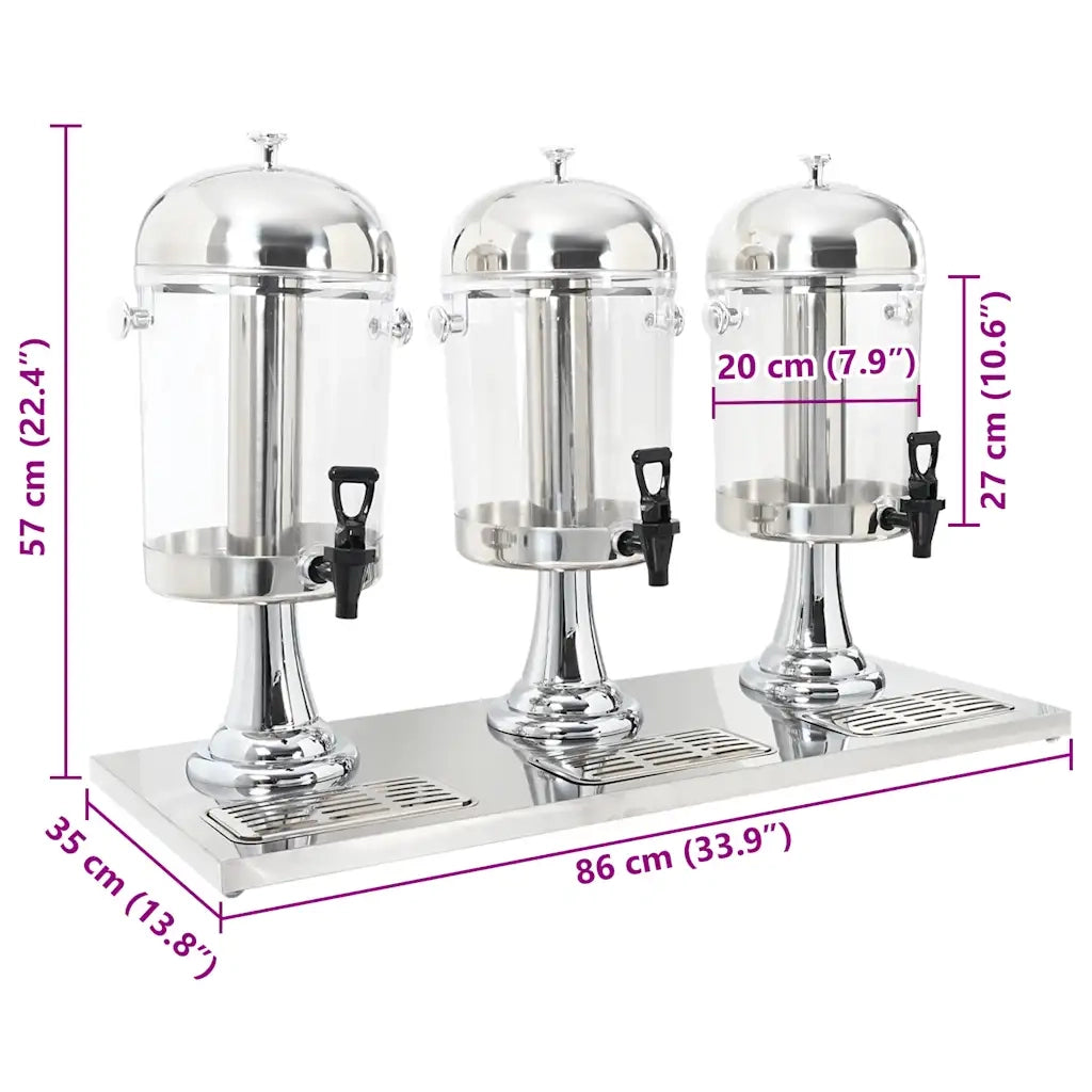 Triplo Distributore di Succhi di Frutta e Bibite Acciaio Inossidabile 3 x 8 L 50533