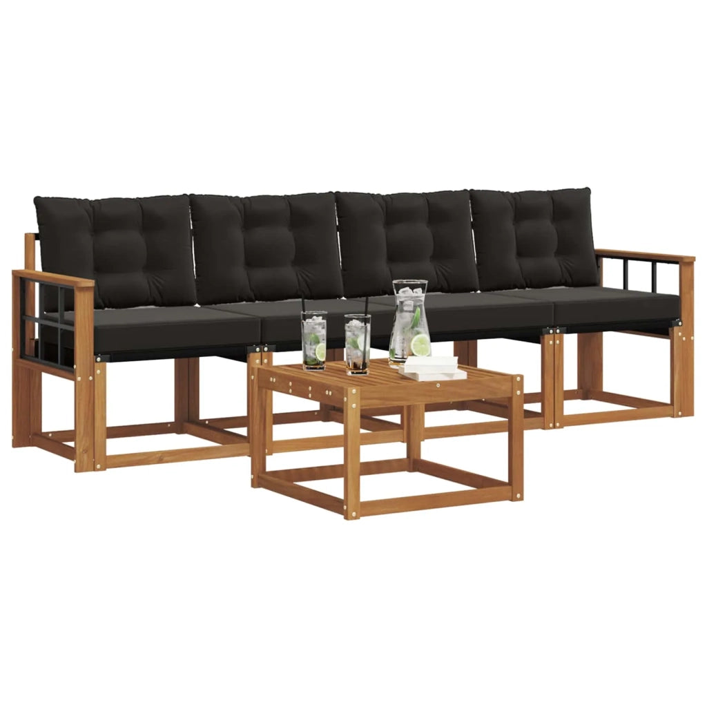 Set di divani da esterno con cuscino 5 pcs Naturale e Nero 3368383