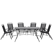 Set da pranzo all'aperto da 7 pezzi Tavolo Nero a 6 posti Sedie pieghevoli Giardino moderno