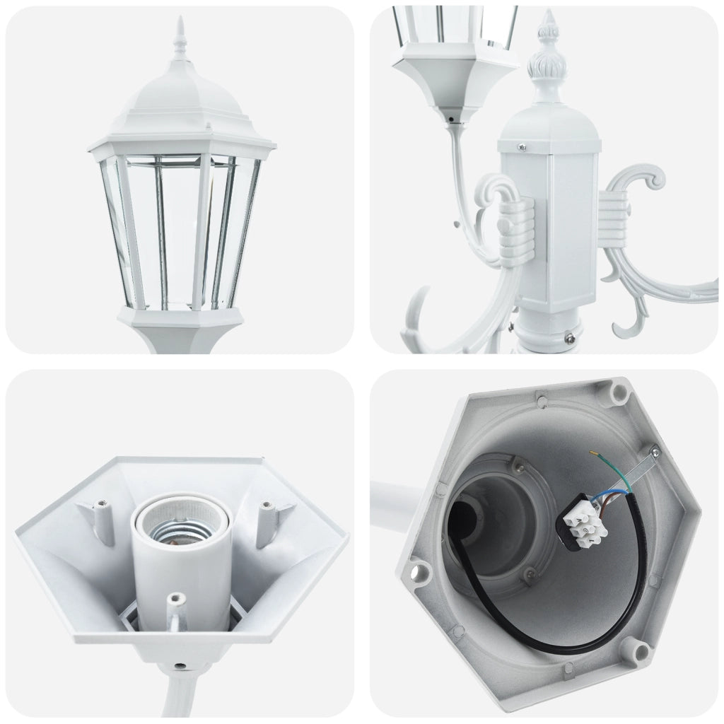 Lampione da Giardino  3 lampade E27 Bianco 220 cm Alluminio