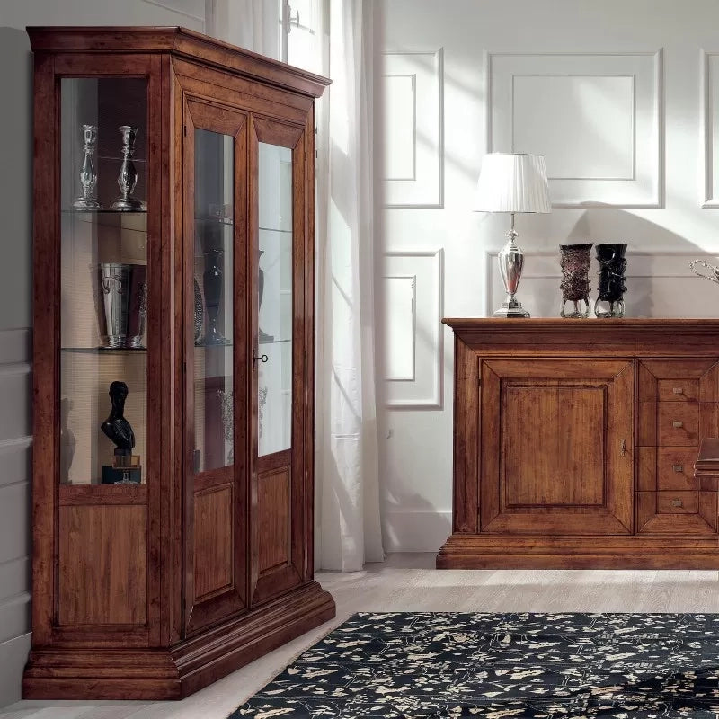 Vetrina classica 2 porte legno noce bassano 154x50x214 - Mobili 2G