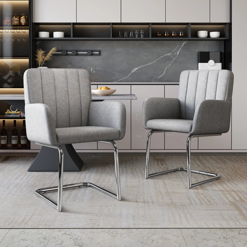 Set di 2 sedie da pranzo moderne in similpelle grigia con struttura metallica a Z