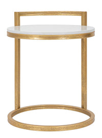 Tavolinetto Round Marble 40x43x50 cm in Ferro e Marmo Oro e Bianco