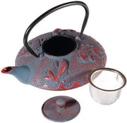 Teiera in ghisa con caraffa e filtro a sabbia - Capacità 08L - Decorazione giapponese - Asiatica - Grigio e Rosso