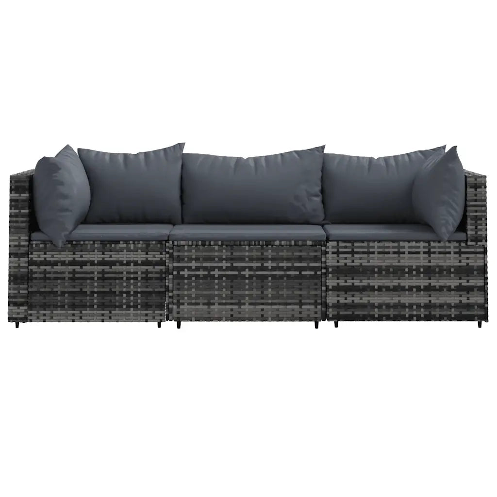 Set Divani da Giardino 3 pz | Set Salotto da Giardino con Cuscini in Polyrattan Grigio