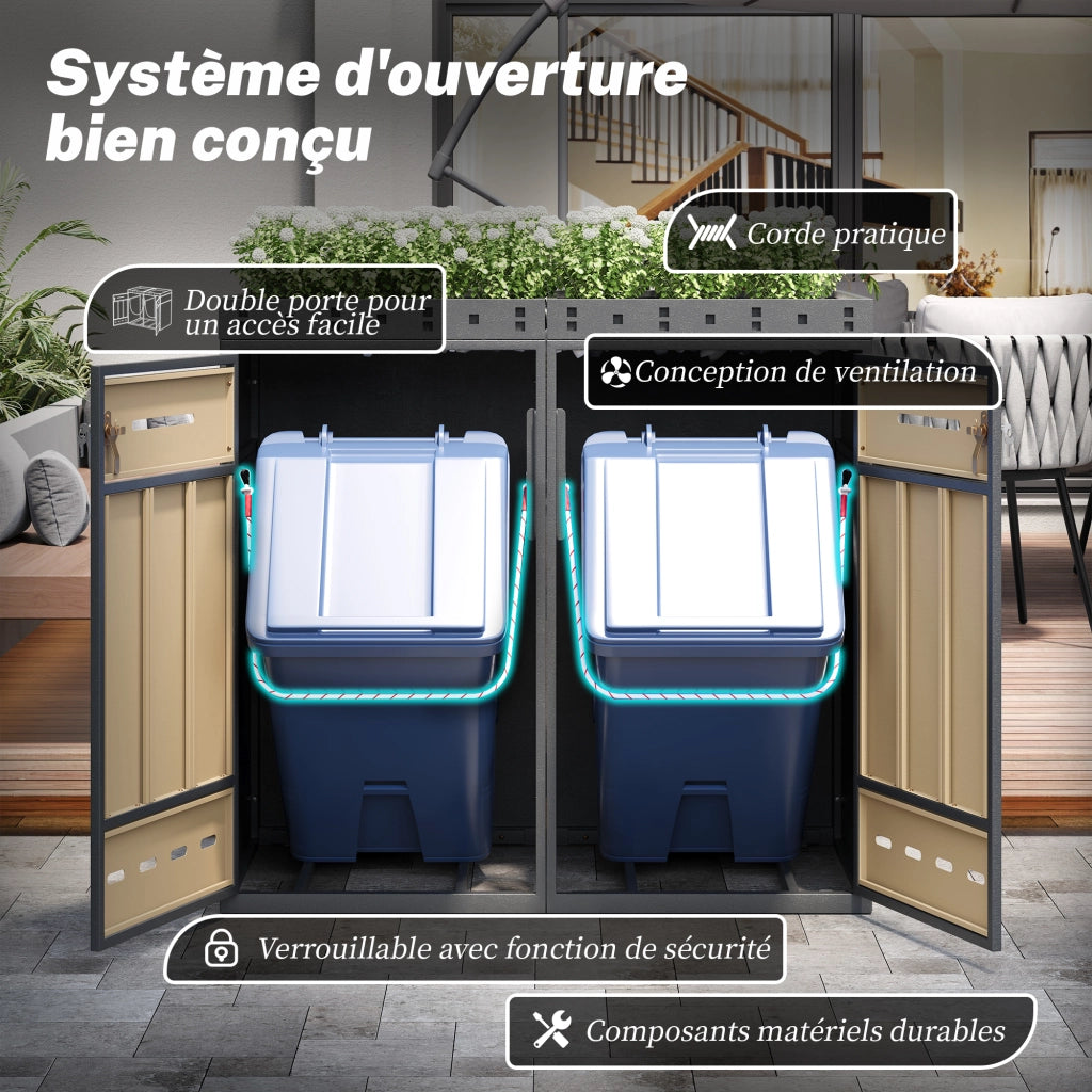 Armadio portabidoni Doppio con Fioriera; Acciaio; Effetto Legno; Grigio; con Serratura; 120¨C240 L