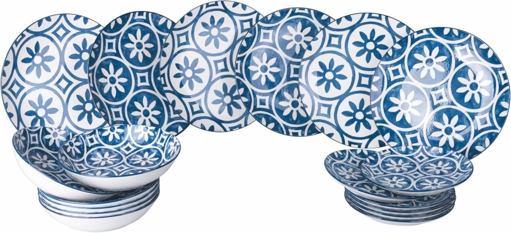 Villa d'Este Home Tivoli 5918691 Paxos Servizio Piatti 18 Pezzi in Ceramica Bianco e Blu colore Bianco e Blu