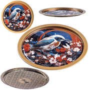Vassoio decorativo da portata KADAX, rotondo, grande, con uccellino, in metallo, 32,5 cm