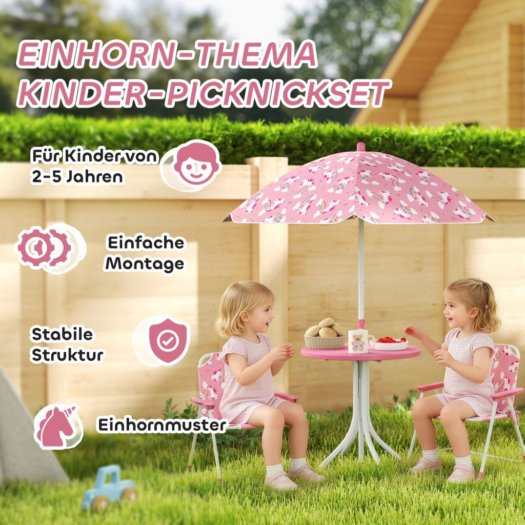 Set sedie bambini rosa con tavolo e 2 sedie pieghevoli ¨C zephmum ¨C 4 pezzi, ombrellone rimovibile