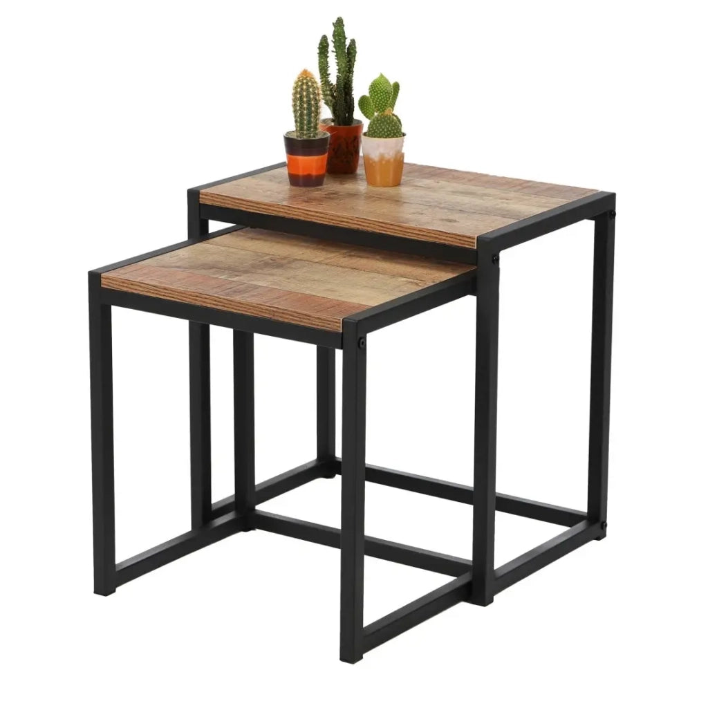 Set di 2 tavolini quadrati impilabili OAKLANDER – Stile rustico – 30x38x40 e 30x44x45 cm
