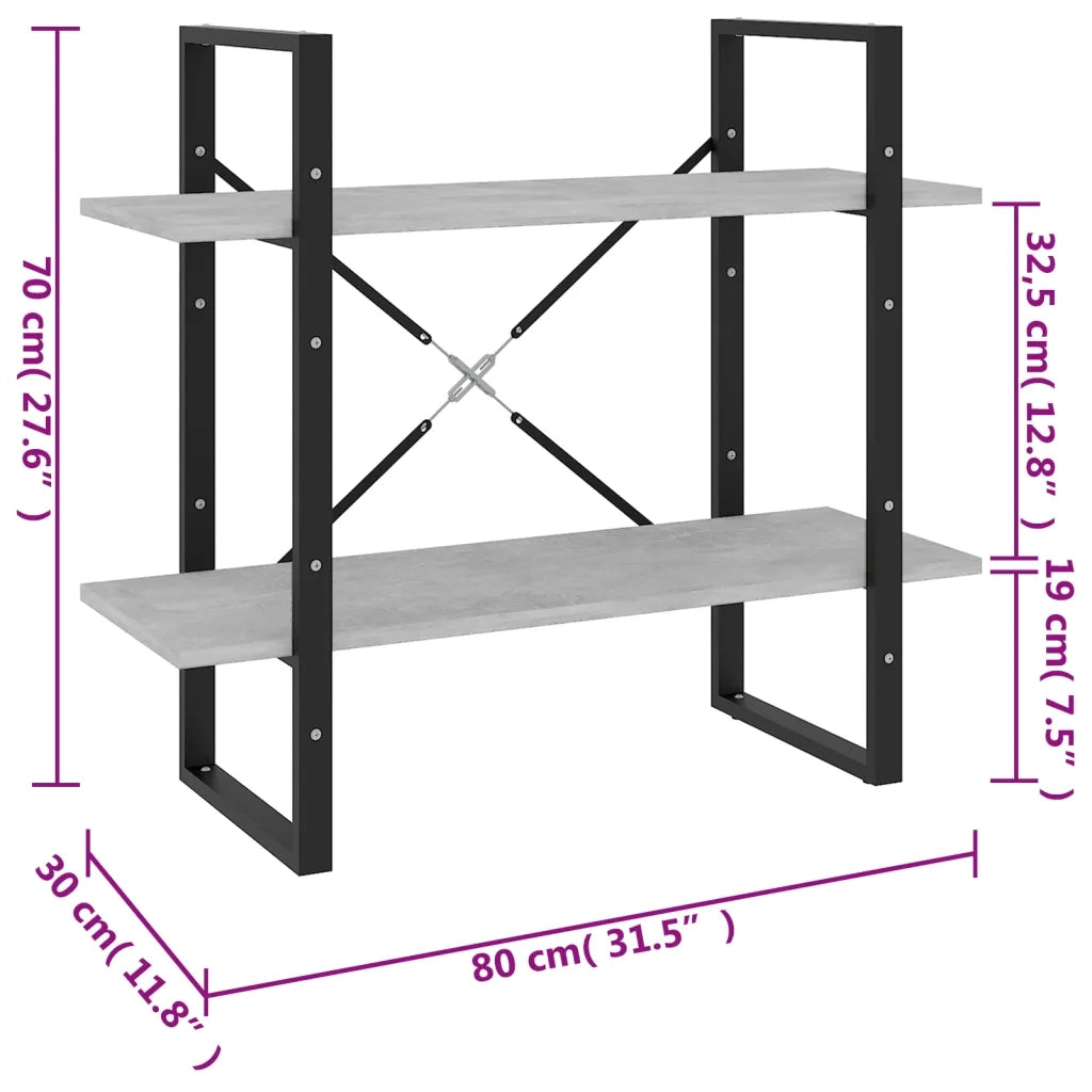 Libreria a 2 Ripiani Grigio Cemento 80x30x70 cm in Truciolato cod mxl 23627