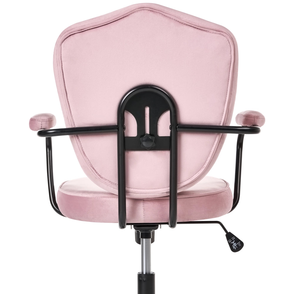 Sedia da ufficio in velluto rosa con seduta e schienale regolabili in altezza base completamente girevole stile glamour per l'ufficio domestico