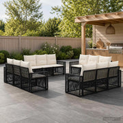 Set Divano da Giardino 12 pz Nero e Bianco Crema polyrattan 3435073