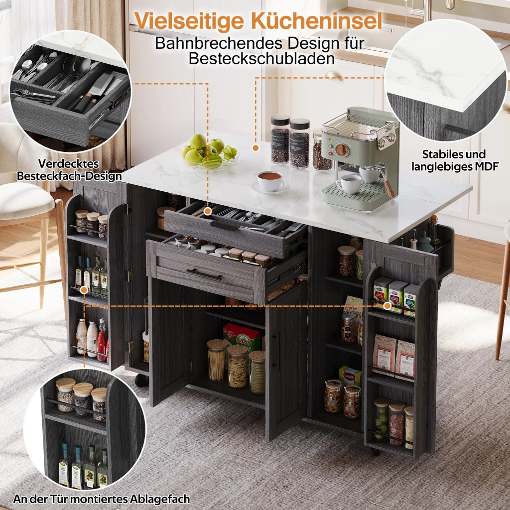 CARRELLO ISOLA CUCINA 136x70x92 cm GRIGIO MDF