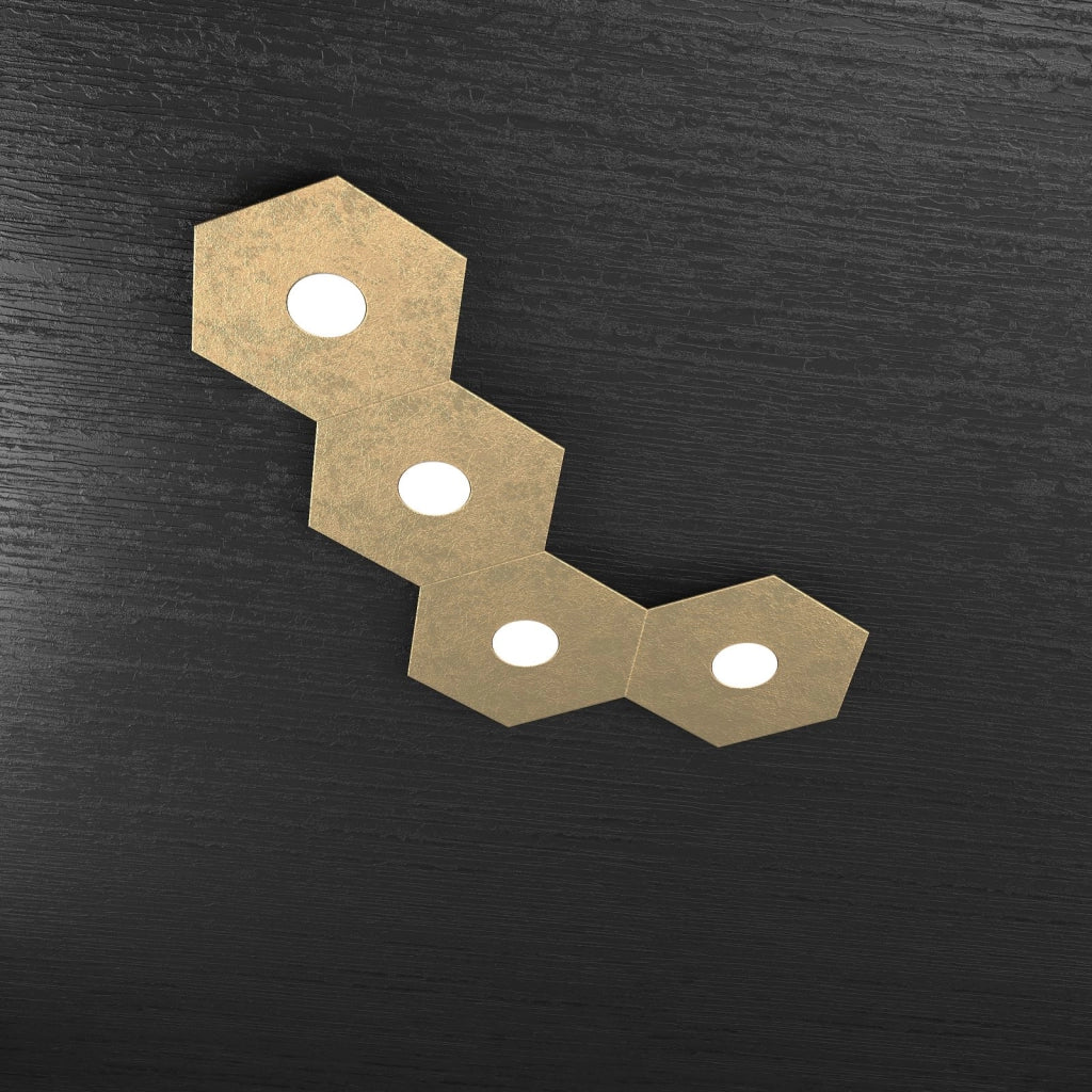 HEXAGON APPLIQUE-PLAFONIERA 4 LUCI FOGLIA ORO 1142-4L-FO