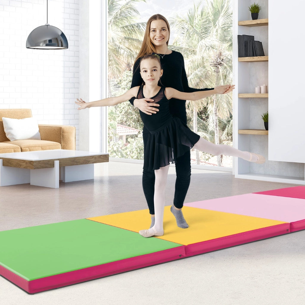 Tappetino per ginnastica pieghevole a 4 pannelli con maniglie chiusure a strappo, Tappetino in ecopelle 300x117cm Colorato-Tappetini ginnastica e yoga