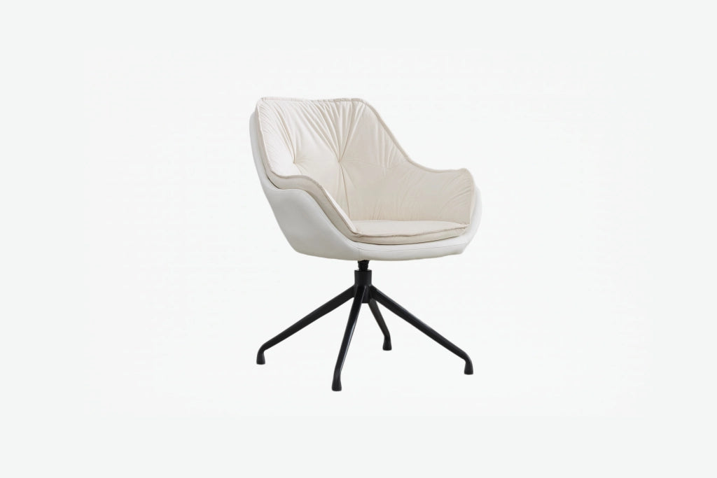 Sedia girevole in similpelle con seduta ergonomica e base metallica beige per soggiorno camera da letto e ufficio