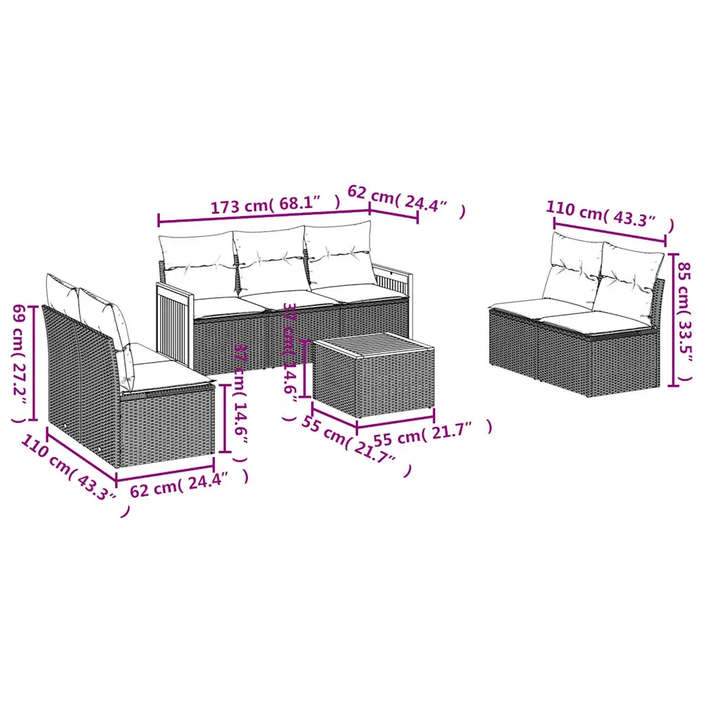 Set Divani da Giardino 8 pz con Cuscini Grigio in Polyrattan 3227566