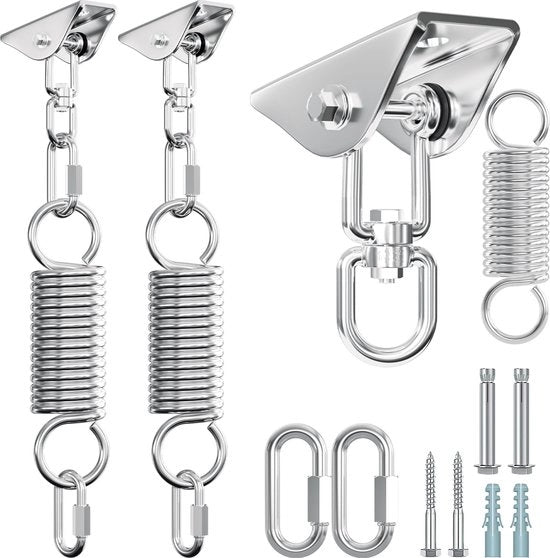 Set di sostegno per soffitto - Sedile di appoggio per appendere - Appendi abiti sicuro - 400 kg di capacità di carico - 2 set di ganci - Argento metallico