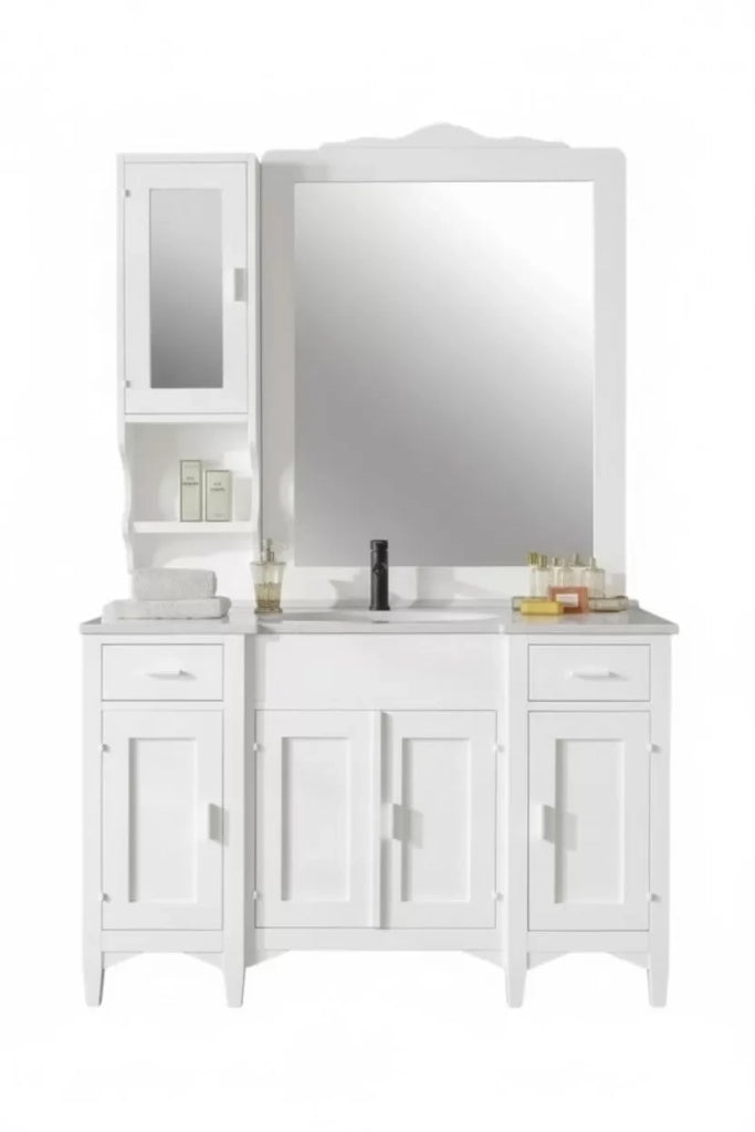 Mobile bagno completo legno shabby bianco 129x61x84 cm - Mobili 2G