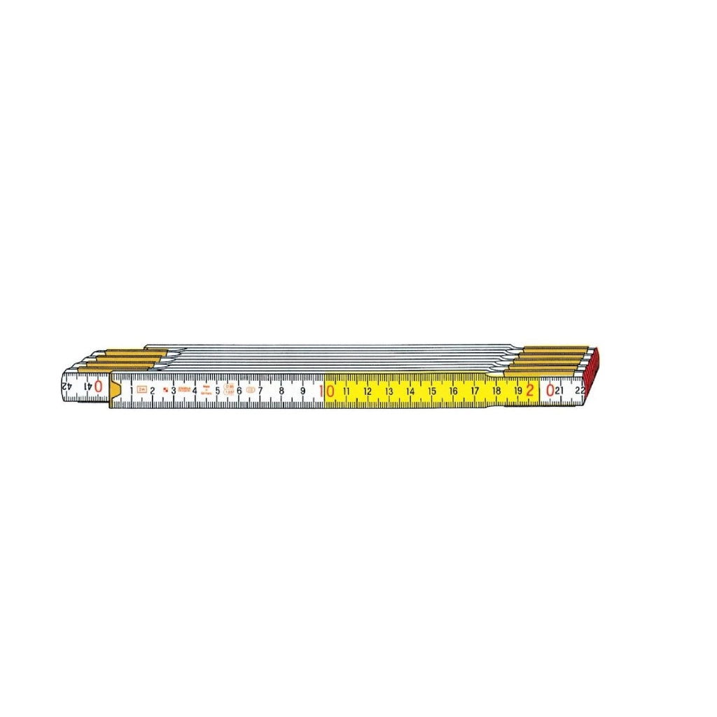 Doppiometro 717 pieghevole legno di faggio rivetti visibili 2m bianco e giallo