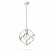 Lampadario Cubo Geometrico a Sospensione Bianco Attacco E27 Lampada Industrial Moderna Metallo per Cucina Tavolo Soggiorno Ristorante