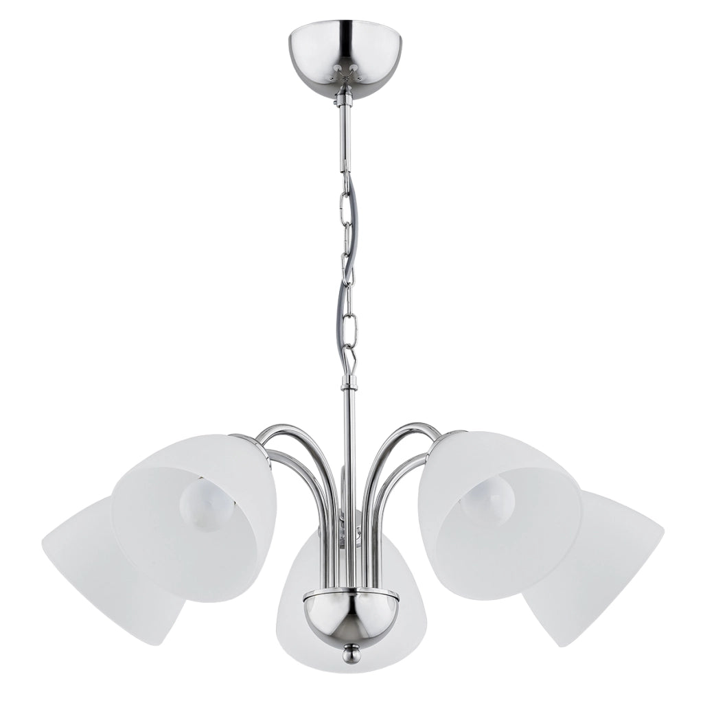 Lampadario TORA cromato 5xE27 con diffusori bianchi