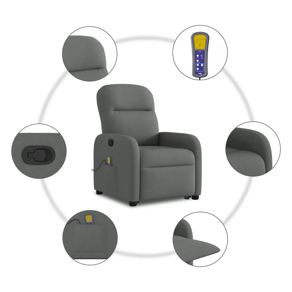 Divano Sedia-Poltrona Alzapersona Massaggi Reclinabile Grigio Scuro Tessuto 434528