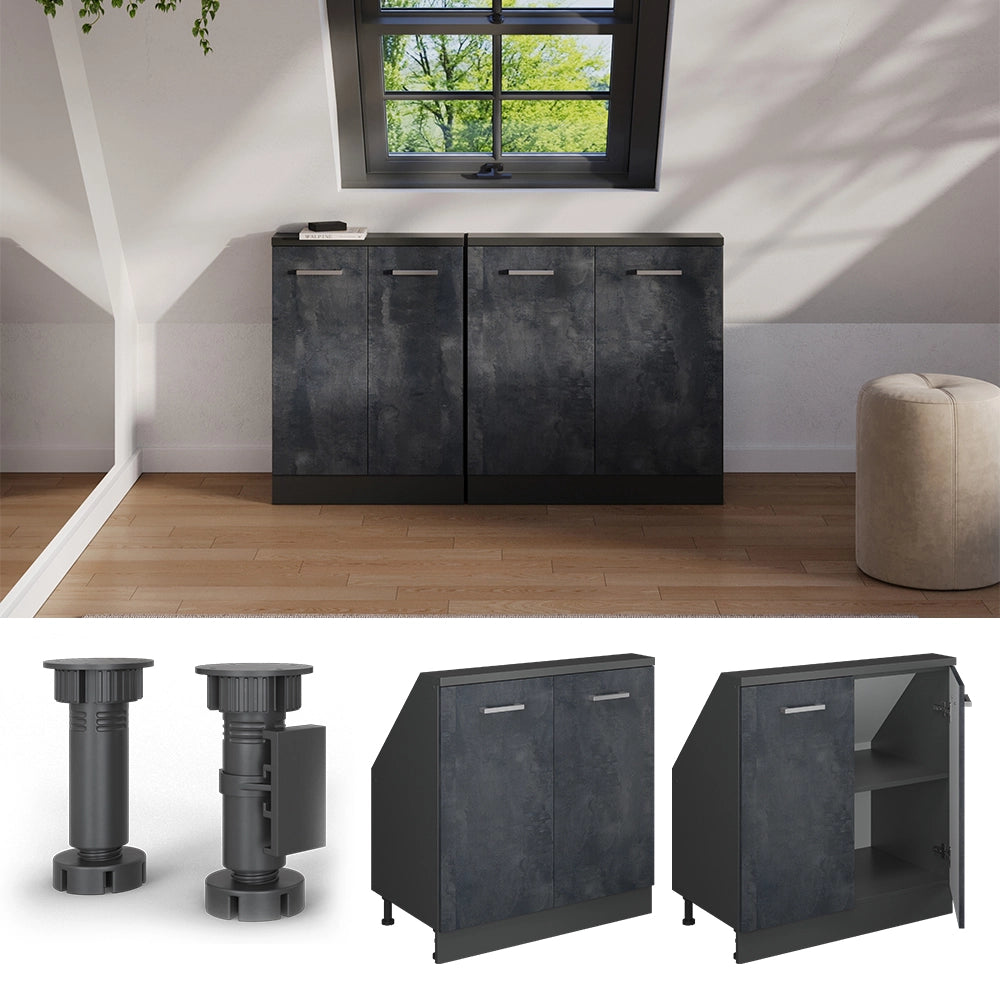 Mobile cucina sottotetto R-Line Calce nera/Antracite 80 cm con 2 porte Vicco