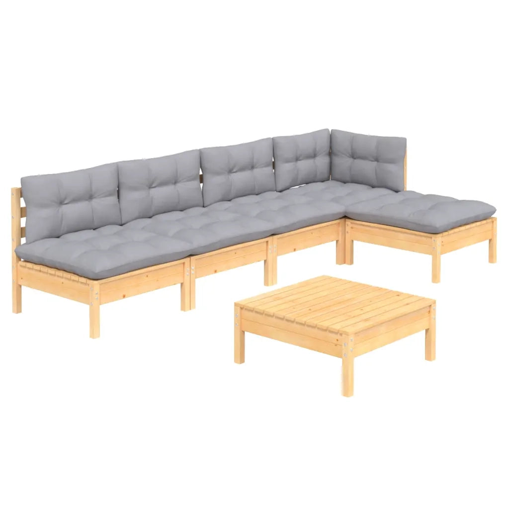 Set Divani da Giardino 6 pz con Cuscini Grigi Massello di Pino 3096339