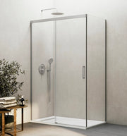 Box doccia angolare BASIC fisso + scorrevole + laterale fisso 100x90 cm (95-100/86,5-89) nichel spazzolato vetro trasparente