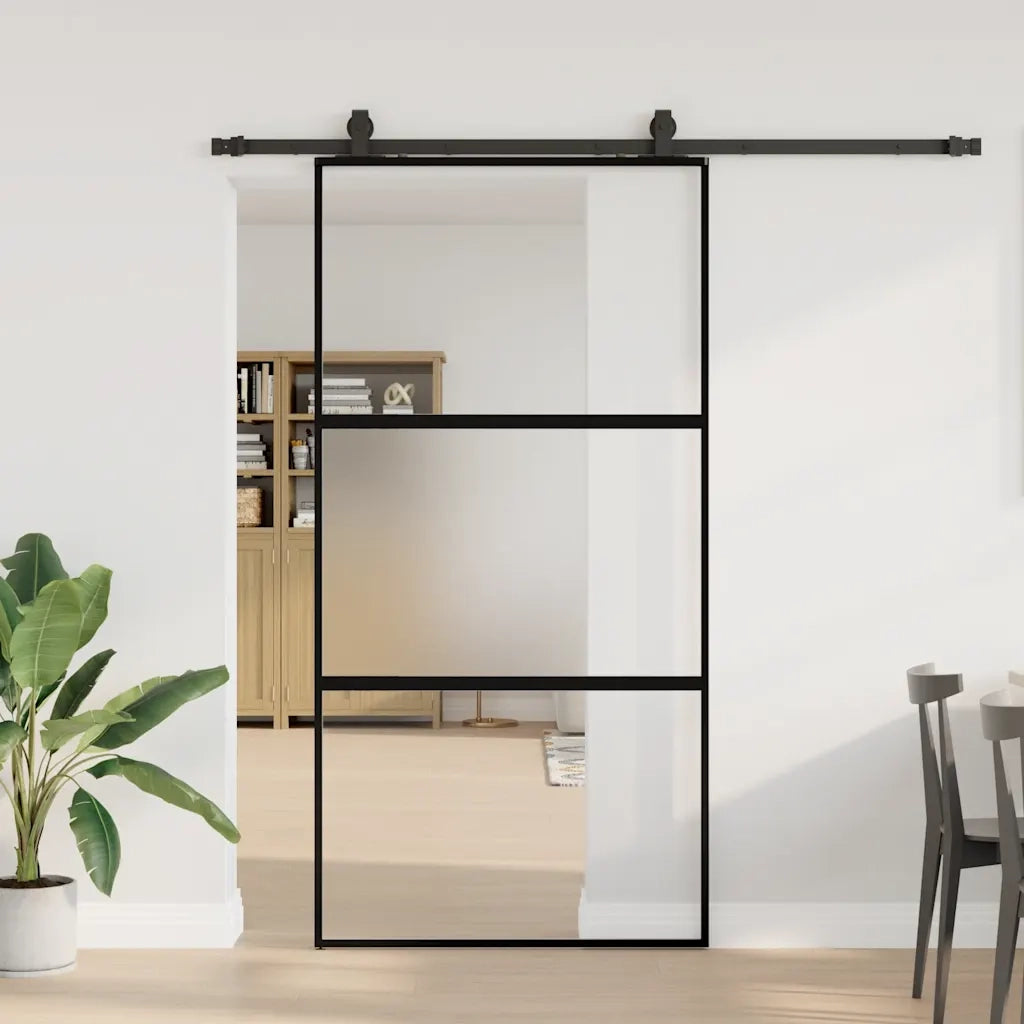 Porta Scorrevole Ferramenta Nera 102,5x205 cm Vetro Temperato 3375879