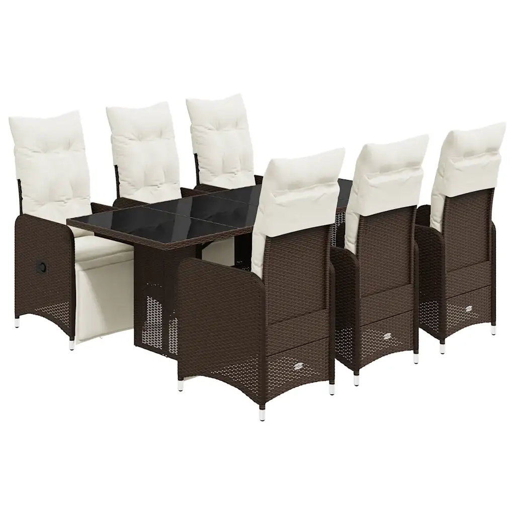 Set BistrÃ² da Giardino 7 pz con Cuscini in Polyrattan Marrone