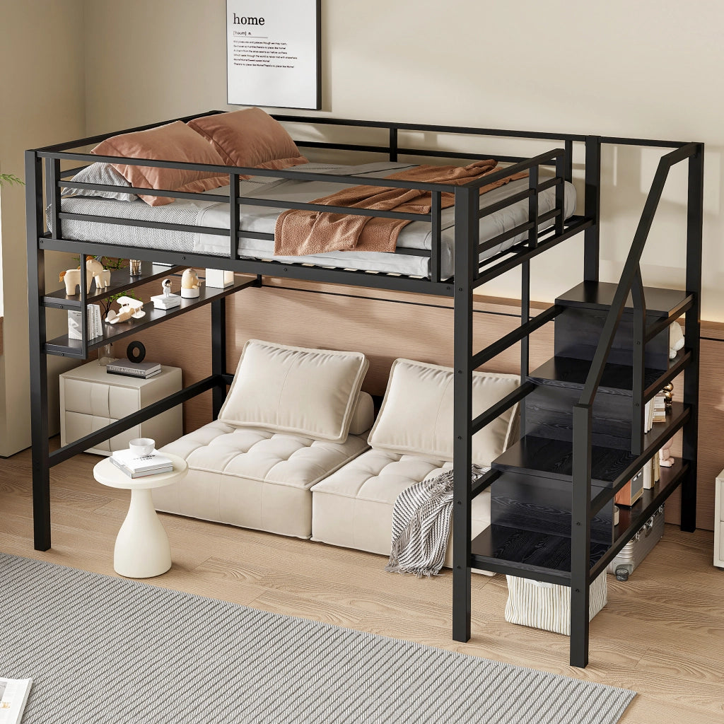 Letto a castello nero in metallo con funzione contenitore 140x200 cm