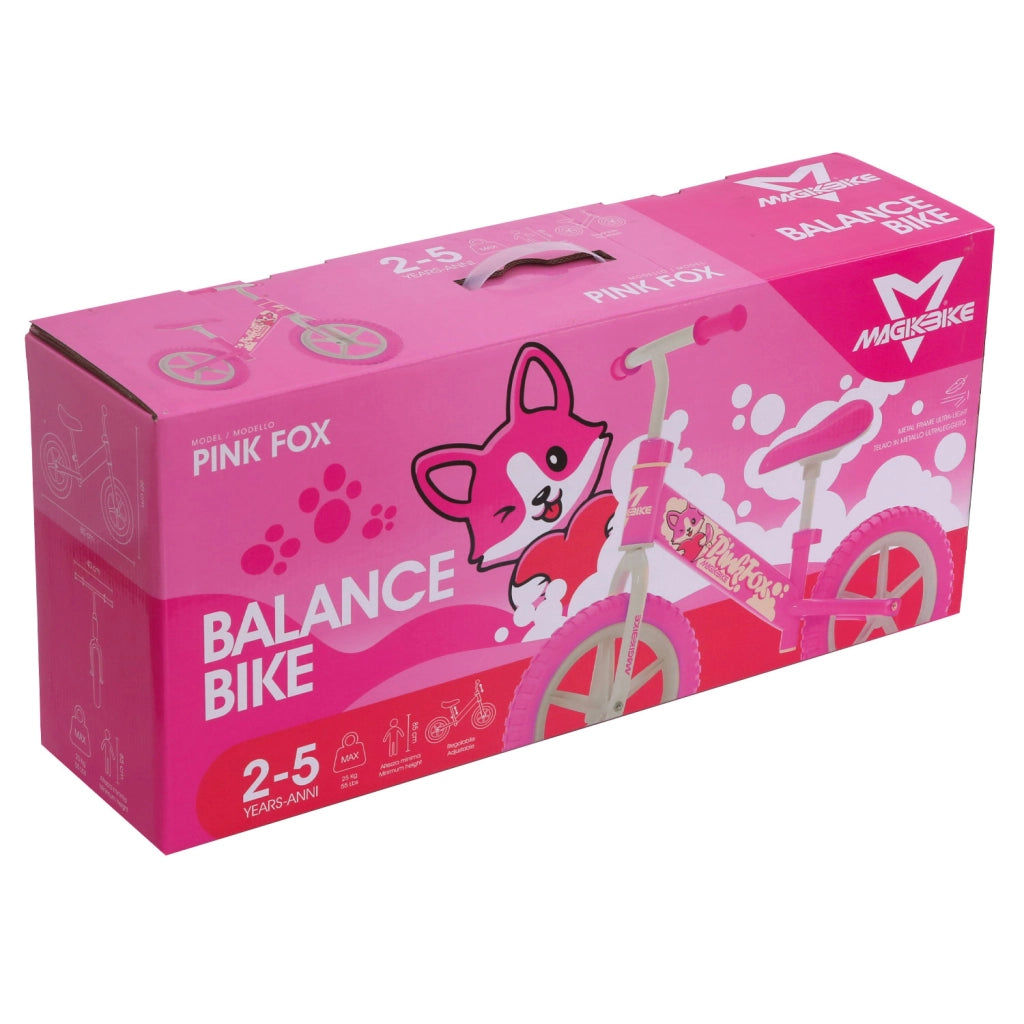 Bicicletta Senza Pedali Balance Bike per Bambini 10 Pollici 80x40x60 cm Sellino e Manubrio Regolabili Fox Rosa