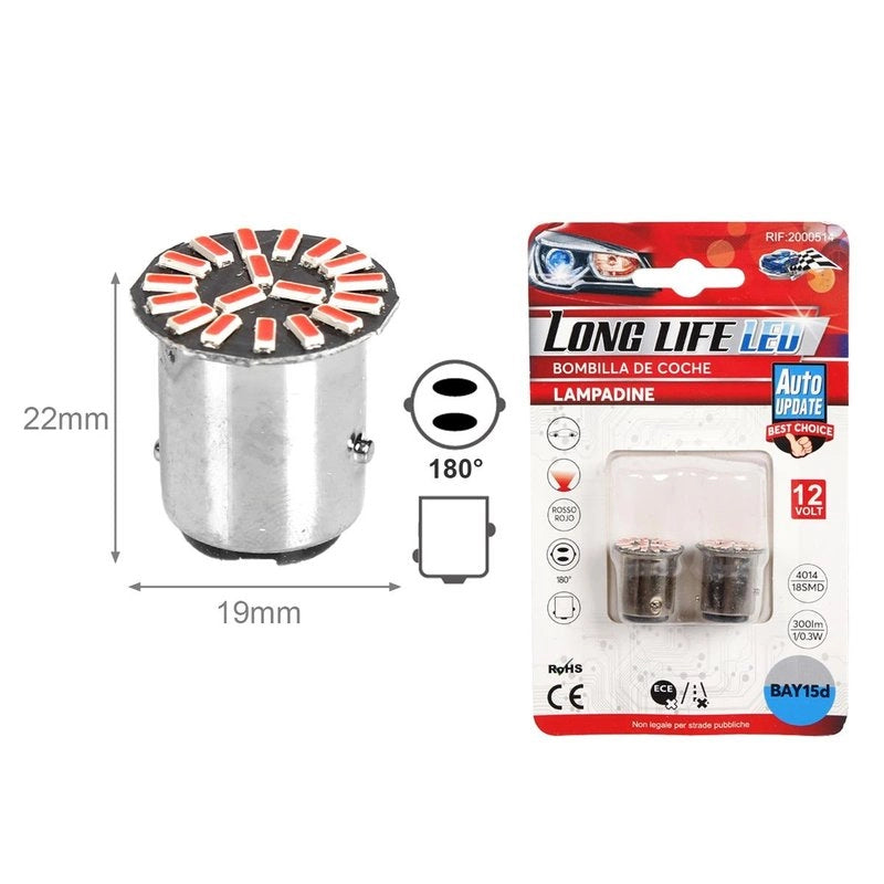 4 Pezzi Lampada Led BAY15D 1157 P21W 18 SMD 4014 12V 300lm 1W/0.3W Doppio Filamento Luce Rosso Piedi Sfalsati 180g 22mm