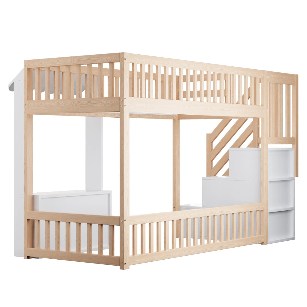 Letto a soppalco singolo 90x200 cm in legno colore legno; con scala contenitore e LED