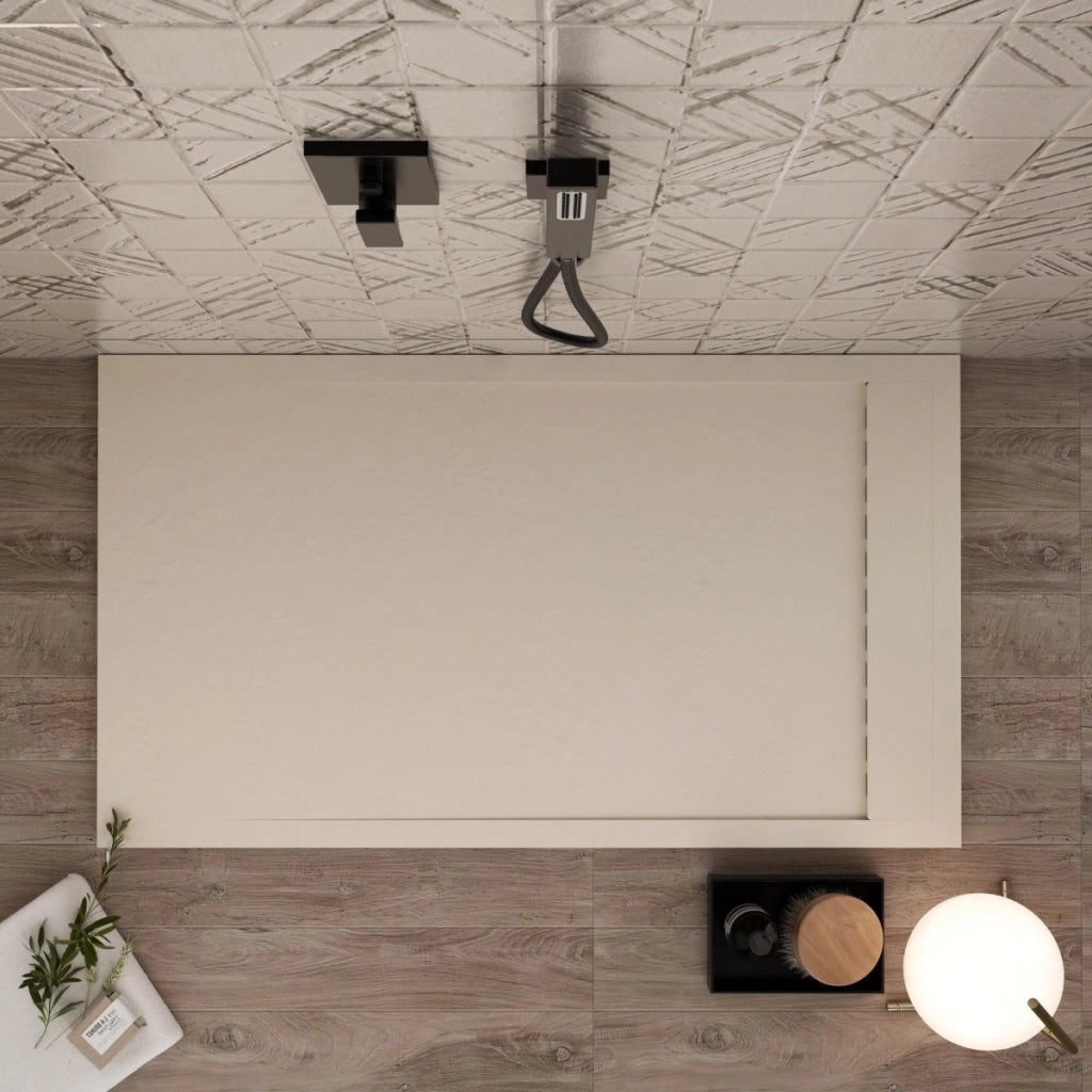 Piatto doccia in marmoresina crema effetto pietra cemento prestige, misura 80x150
