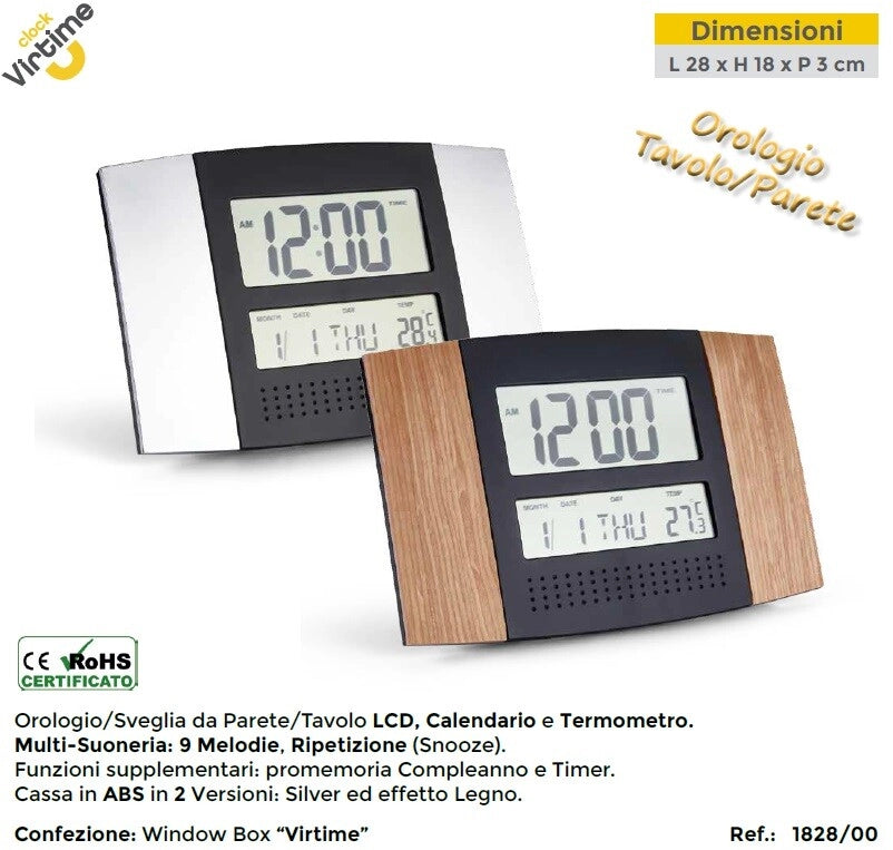 Orologio Sveglia da Parete o Tavolo con Data e Temperatura 2 Colori
